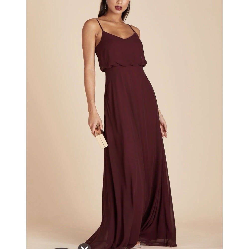 Birdy Grey Burgundy Sleeveless Spaghetti Strap Maxi Dress Back Zipper Size M